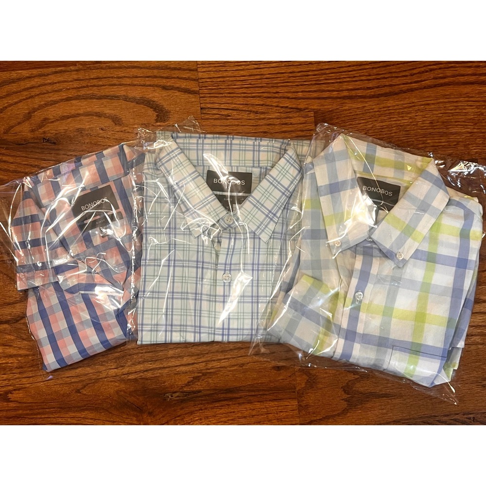Bonobos Mens Slim Fit Button Down‎ Shirt Medium Plaid Performance Stretch